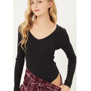 🆕🌿🖤LOVE TREE: BLACK Ribbed Knit Stretchy Bodysuit LARGE